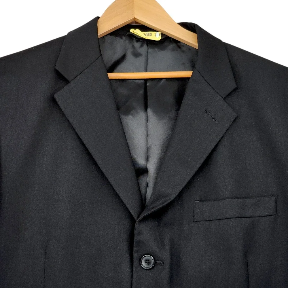 Claiborne Suit 44L 40x32 Men Black 2 pc Wool 3 Button Pleats Professional Formal